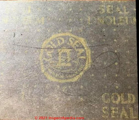 Congoleum Gold Seal Stamp Identification (C) Inspectapedia.com BB