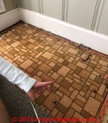 This sheet flooring tested as asbestos-free (C) InspectApedia.com BM