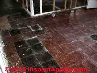 Red & black Armstrong vinyl asbestos floor tiles 1950's (C) InspectApedia.com