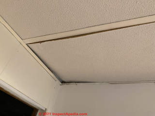 Probably a fiberglass drop ceiling tile (C) Inspectapedia.com Doug