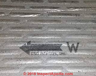 US Gypsum Ceiling Tile Identifying Stamp (C) InspectApedia.com Reader