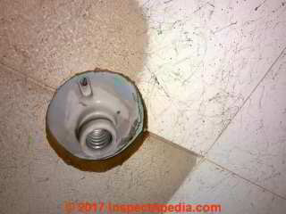 Ceiling tiles wet from a plumbing leak above (C) Insp0ectApedia.com Mr Unlucky