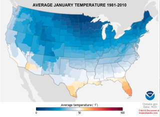 30 year average temperature for January U.S. - at InspectApedia.com source climate.gov