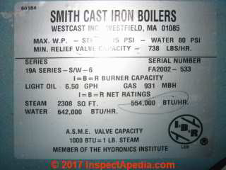 Data tag on a Smith cast iron boiler (C) Daniel Friedman