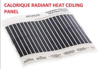 Calorique low-cost radiant heat ceiling panel at InspectApedia.com