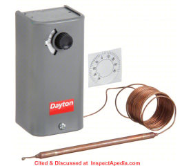 Dayton line voltage thermostat - cited & discussed at InspectApedia.com