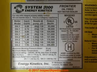 Energy Kinetics System 2000 information tag, this is not a data tag (C) Daniel Friedman at InspectApedia.com