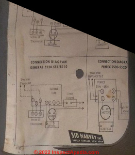 wiring details for a GE primary control General 5520 Series 10 & Perfex 5500-5520 in a "re-manufactured" GE stack relay provided by Sid Harvey. (C) InspectApedia.com