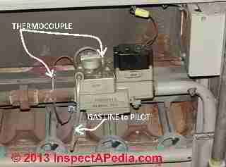 gas furnace thermocouple replacement pilot flame thermocouples heat troubleshooting valve heater burner heating natural water air shut safety sensors inspectapedia