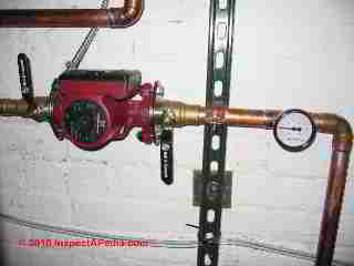 Radiant heat floor tempearture gauge © D Friedman at InspectApedia.com 