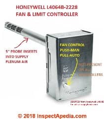Honeywell L4064B Fan Limit controller with manual fan control switch (C) InspectApedia.com