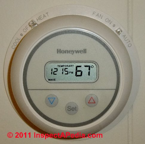 thermostat honeywell thermostats digital heating settings cooling round hvac programmable heat adjust conditioning buildings wire troubleshooting air left use inspectapedia