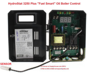 HydroStat boiler control cited & discussed at Inspectapedia.com HydroStat Model 3250 Plus for oil boilers