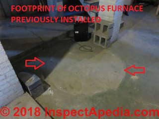 Footprint of an octopus furnace, probablhy coal fired, now removed from this Poughkeepsie Home (C) Daniel Friedman at InspectApedia.com