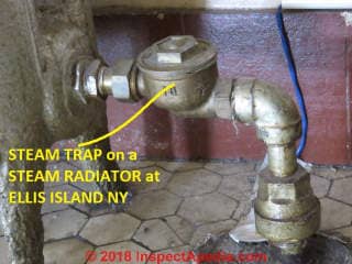 Steam trap or Hoffman vent on a steam radiator at Ellis Island NY (C) Daniel Friedman at InspectApedia.com