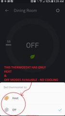 Nest thermostat showing the selector to choose to switch from HEAT to COOL (or vice versa) (C) InspectApedia.com
