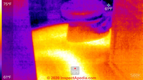 Inexpensive thermal scan and image of radiant heated floor shows location of PEX tubing (C) InspectApedia.com P.H. 