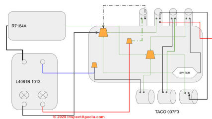 Wiring diagram for using a line voltage relay converter - at InspectApedia.com