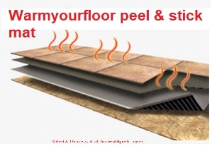 Warmyorufloor peerl and stick radiant heat flooring mat cited & discussed at InspectApedia.com