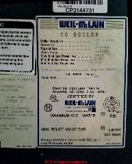 Data tag from a Weil McLain gas boiler in Two Harbors MN (C) Daniel Friedman at  InspectApedia.com