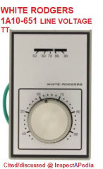 White Rodgers Line Voltage thermostat 1AS10-651 at InspectApedia.com