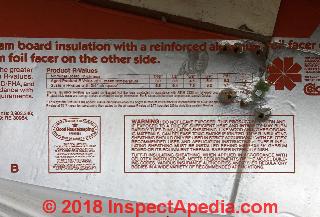 Celotex Tuff-R polyisocyanurate foam board insulation in a 1990 home in the U.S. (C) Inspectapedia.com AT