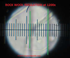 Diameter of rock wool insulation fibers (C) Daniel Friedman at InspectApedia.com