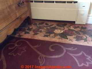 Painted-over asphalt paper backed floor tiles (C) InspectApedia.com  IG