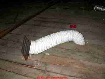 Vent fan spilling into attic © D Friedman at InspectApedia.com 