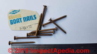 Bronze boat nails (C) Daniel Friedman at InspectApedia.com