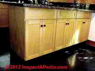 Birch cabinets © D Friedman at InspectApedia.com 