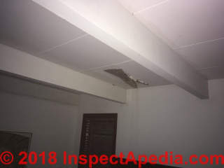 Fiberboard ceiling panels leak damaged Hurricane Michael (C) InspectApedia.com