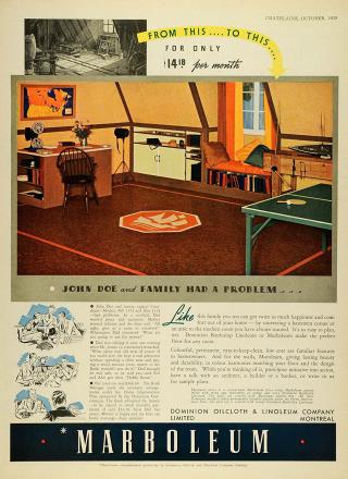 Dominion Oilcloth & Linoleum 1939 advertisement for Marboleum flooring - at InspectApedia.com