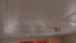 Fiberboard sheathing panels used on a ceiling in the Solomon Islands might be caneboard or another fiberboard cellulose product (C) InspectApedia