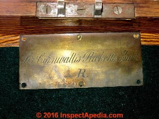 Sir Cornwallis Ricketts, Bar., R., brass tag on an antique silver storage chest made in London (C) Daniel Friedman