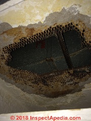 Plaster on metal lath ceiling collapse due to roof leaks (C) InspectApedia.com