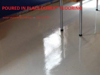 Durex TM Flooring poured in place seamless floor system cited in this InspectApedia.com article