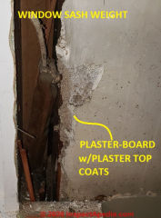 Plaster-based plasterboard in a 1940s or 1950s South Carolina home (C) InspectApedia.com NicholsS