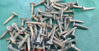 Id the material used to make these short tacks (C) InspectApedia.com Manalo