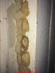 Tan leak stains on building wall (C) InspectApedia.com Andi