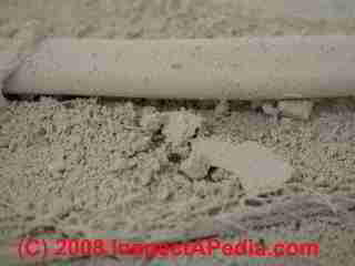 Encapsulant mold spray on top of thick debris © Daniel Friedman at InspectApedia.com
