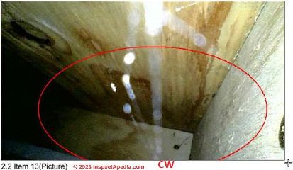 Steains in building cavity may be clue to odor source (C) InspectApedia.com Widmer