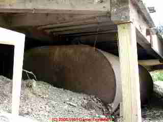 Photograph of  Half-Buried Indoor Oil Storage Tank Used Outside below a ready to collapse deck