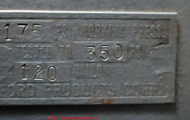1972 Ford Water Heater data tags (C) InspectApedia.com Shandie