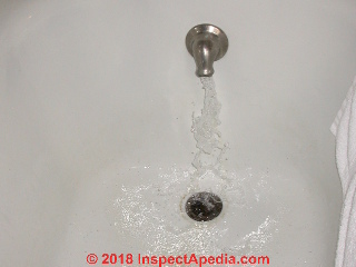 Bath tub water flow © D Friedman at InspectApedia.com 