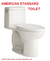American standard toilet showing the toilet's water trap design cited & discussed at InspectApedia.com
