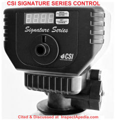 CSI Water Softener Signature Series control head - set-up & service procedures cited & discussed at InspectApedia.com