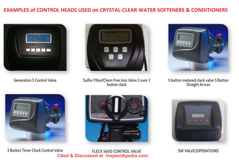 Crystal Clear water softener & water conditioner control heads - cited & discussed at InspectApedia.com