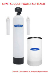 Crystal Quest water softener with pre post filtration CQE-WH-01123 cited & discussed at InspectApedia.com