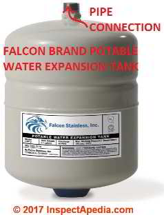 Hot water system expansion tank from Falcon Stainless, Inc. (C) InspectApedia.copm